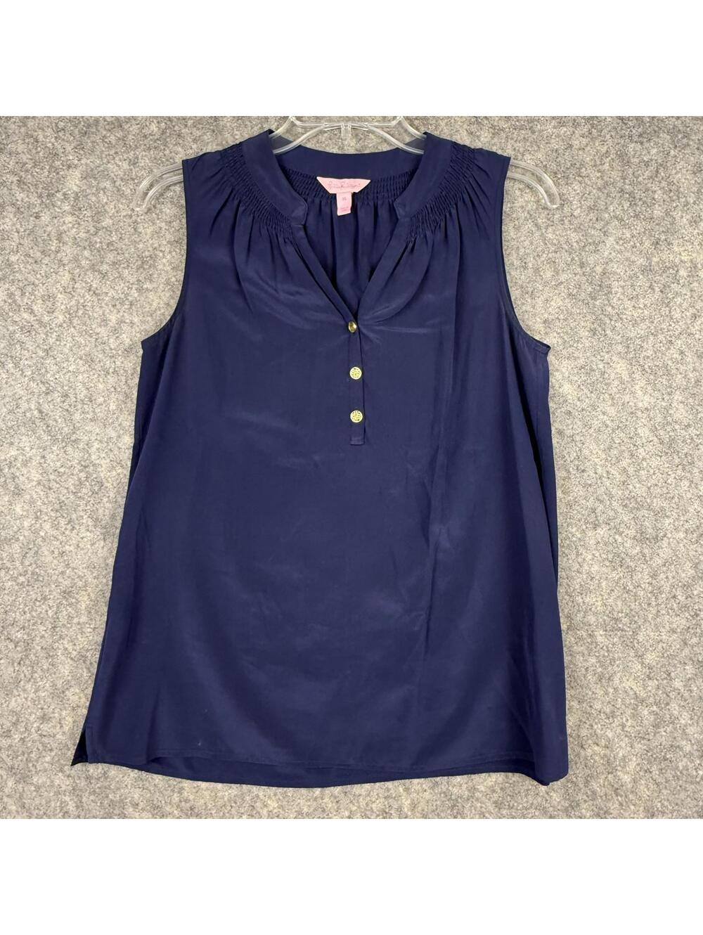 Lilly Pulitzer Houston Sleeveless Silk Top 53720 Navy Blue Size XS 563